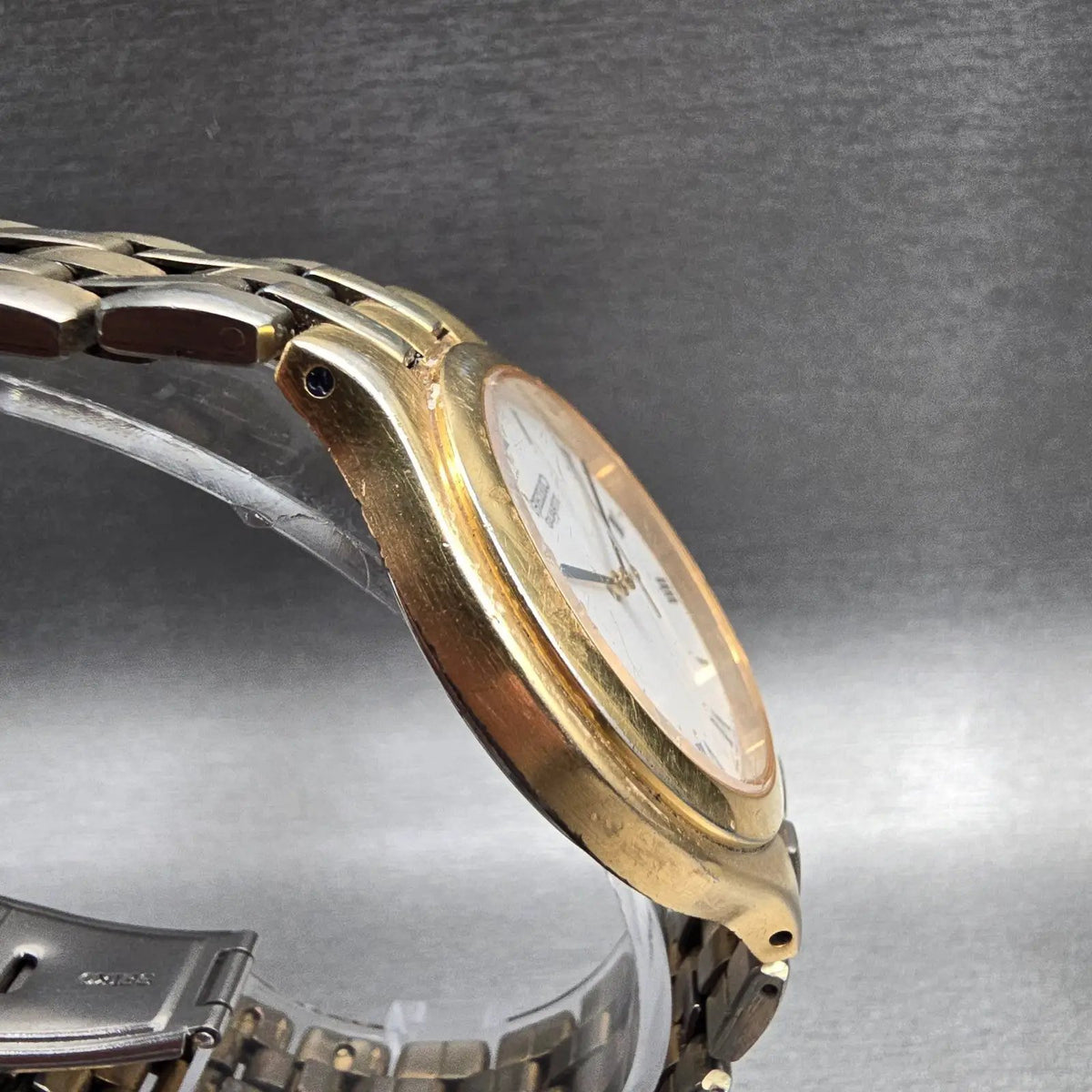 Seiko Watch Men 35mm White Dial Gold Tone Date Round 7N42-7030 New Battery VTG3