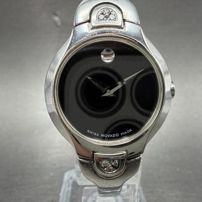 Movado Kara Watch Women 24mm Black Dial Steel Diamonds Bangle 84-A1-1846 NewBatt0