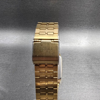 Seiko Watch Men 27mm Gold Dial Gold Tone Rectangle 5Y30-5009 New Battery7