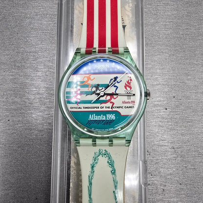 Swatch ATLANTA LAURELS Watch Men 34mm Green Dial Green Case GZ145 New Battery0