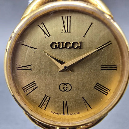 Gucci 6000L Watch Women 23mm Gold Dial Gold Plated Round New Battery VTG1