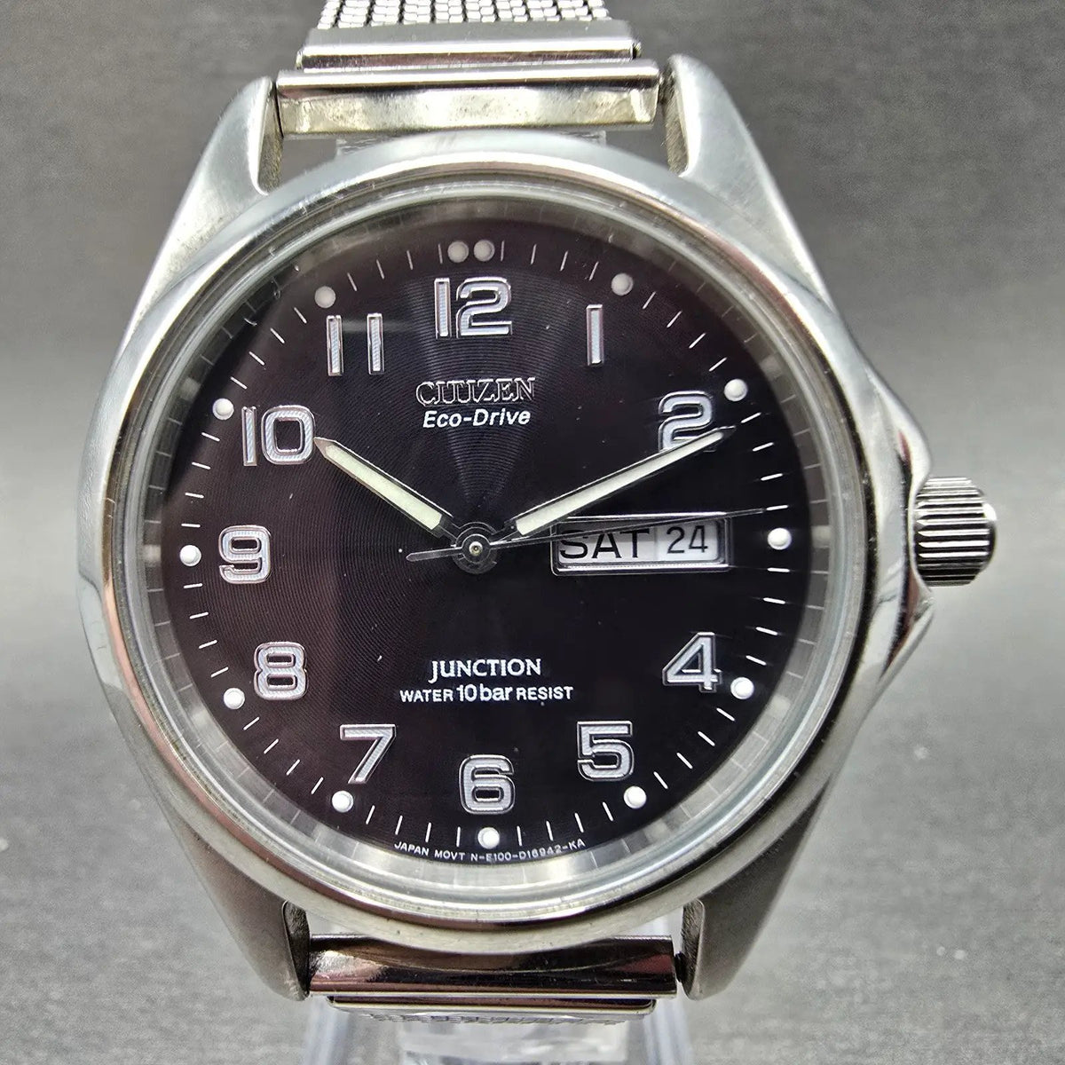 Citizen Eco-Drive Junction Watch Men 38mm Black Dial Steel Daydate Round Runs0