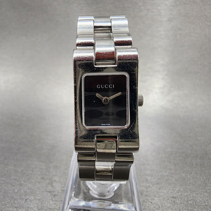 Gucci Tank Watch Women 17mm Black Dial Silver Tone Rectangle 2305L New Battery0