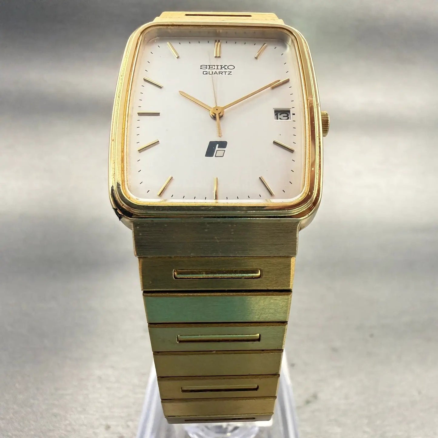 Seiko Watch Men 26mm White Dial Gold Tone Date Rectangle 5Y32-5A09 New Battery5