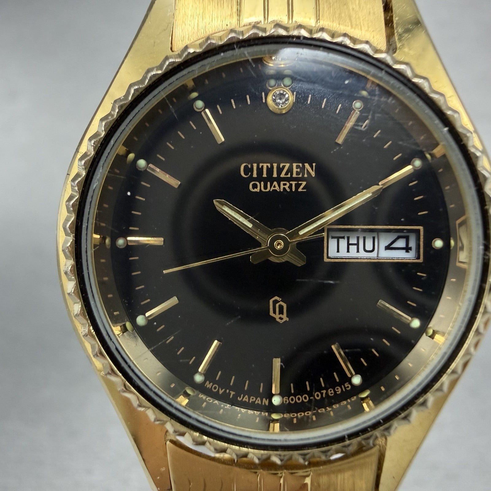 Citizen CQ Watch Women 26mm Black Dial Gold Tone Daydate 6000-072952 New Battery1