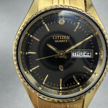 Citizen CQ Watch Women 26mm Black Dial Gold Tone Daydate 6000-072952 New Battery1
