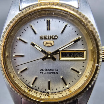 Seiko 5 Automatic Watch Women 24mm Silver Dial Two Tone Daydate 4206-0511 PARTS2
