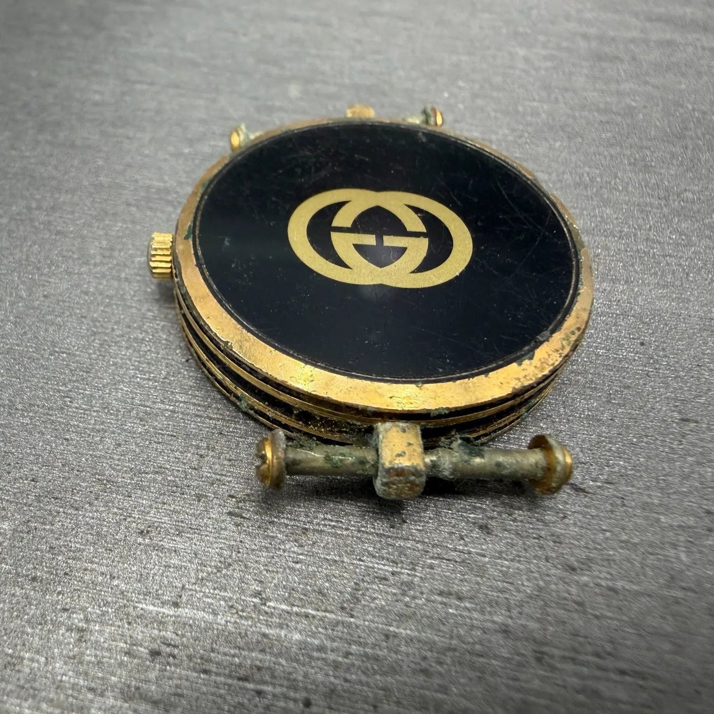 Gucci 2000M Watch Men 30mm Black Dial Gold Plated Round New Battery Vintage 65G7