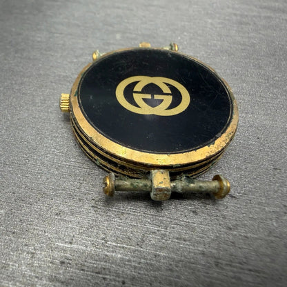 Gucci 2000M Watch Men 30mm Black Dial Gold Plated Round New Battery Vintage 65G7