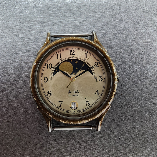 Seiko ALBA Moonphase Watch Men 31mm Champange Dial Bronze Tone Round New Battery