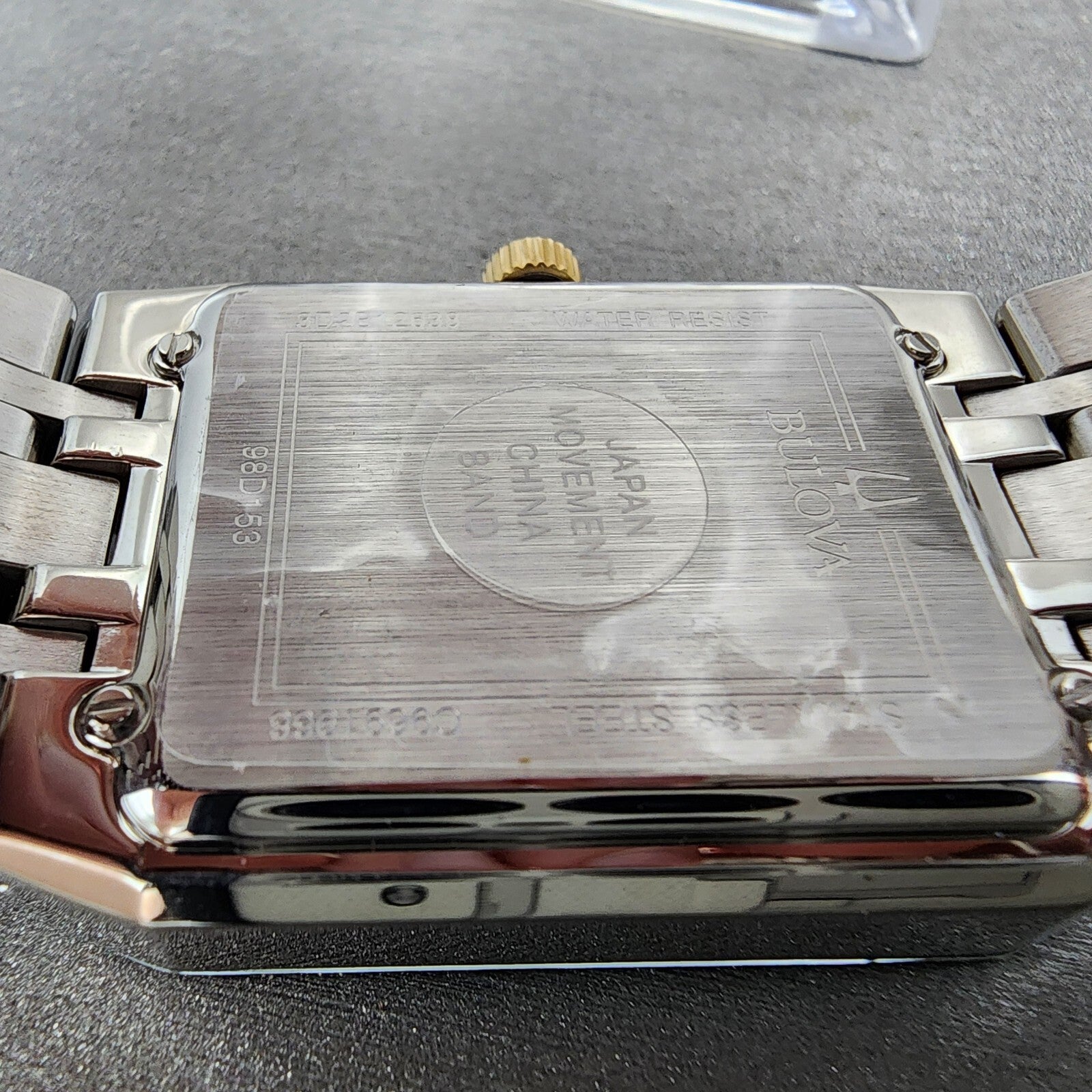 Bulova Quadra Tank Watch Women 21mm Black Dial Two Tone Rectangle 98P185 CHIPPED10