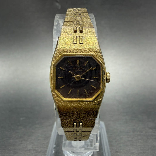 Seiko Watch Women 16mm Brown Dial Gold Tone Octagon 2C21-5470 New Battery HJ70