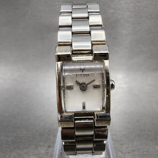 Bulova Tank Watch Women 15mm Silver Dial Silver Tone Rectangle 96L70 New Battery0