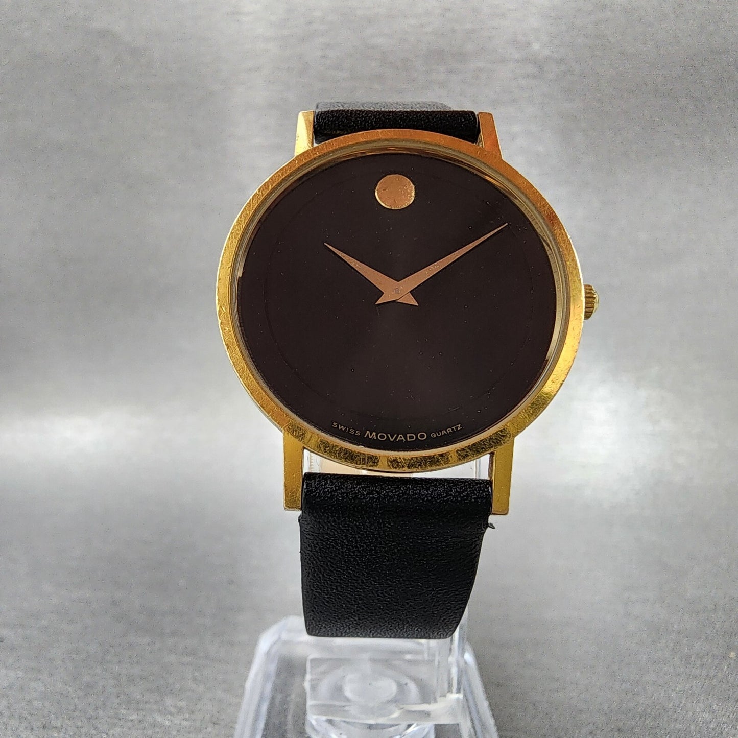 Movado Museum Watch Men 31mm Black Dial Gold Tone Leather Band 87 41 882 PARTS6