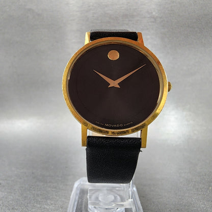 Movado Museum Watch Men 31mm Black Dial Gold Tone Leather Band 87 41 882 PARTS6