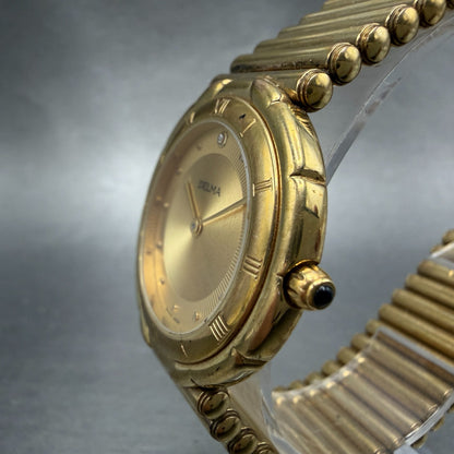 Delma Watch Men 34mm Gold Dial Gold Tone Round Bracelet Swiss New Battery2