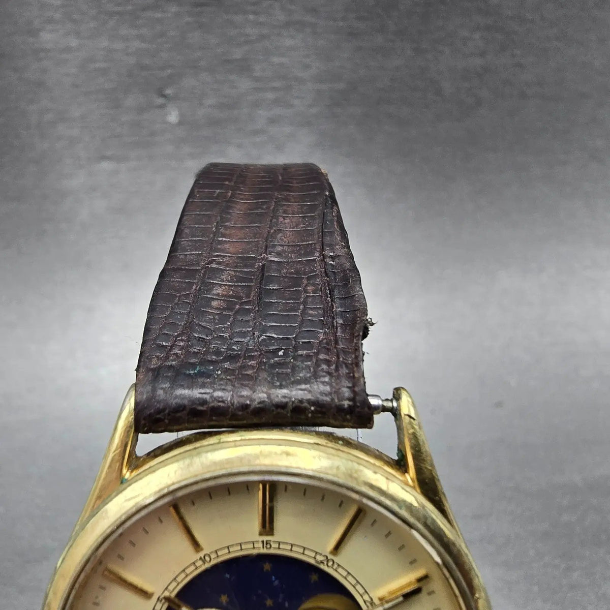 Seiko Moon Phase Watch Men 32mm Champagne Dial Gold Date Round 7434-7008 PARTS5