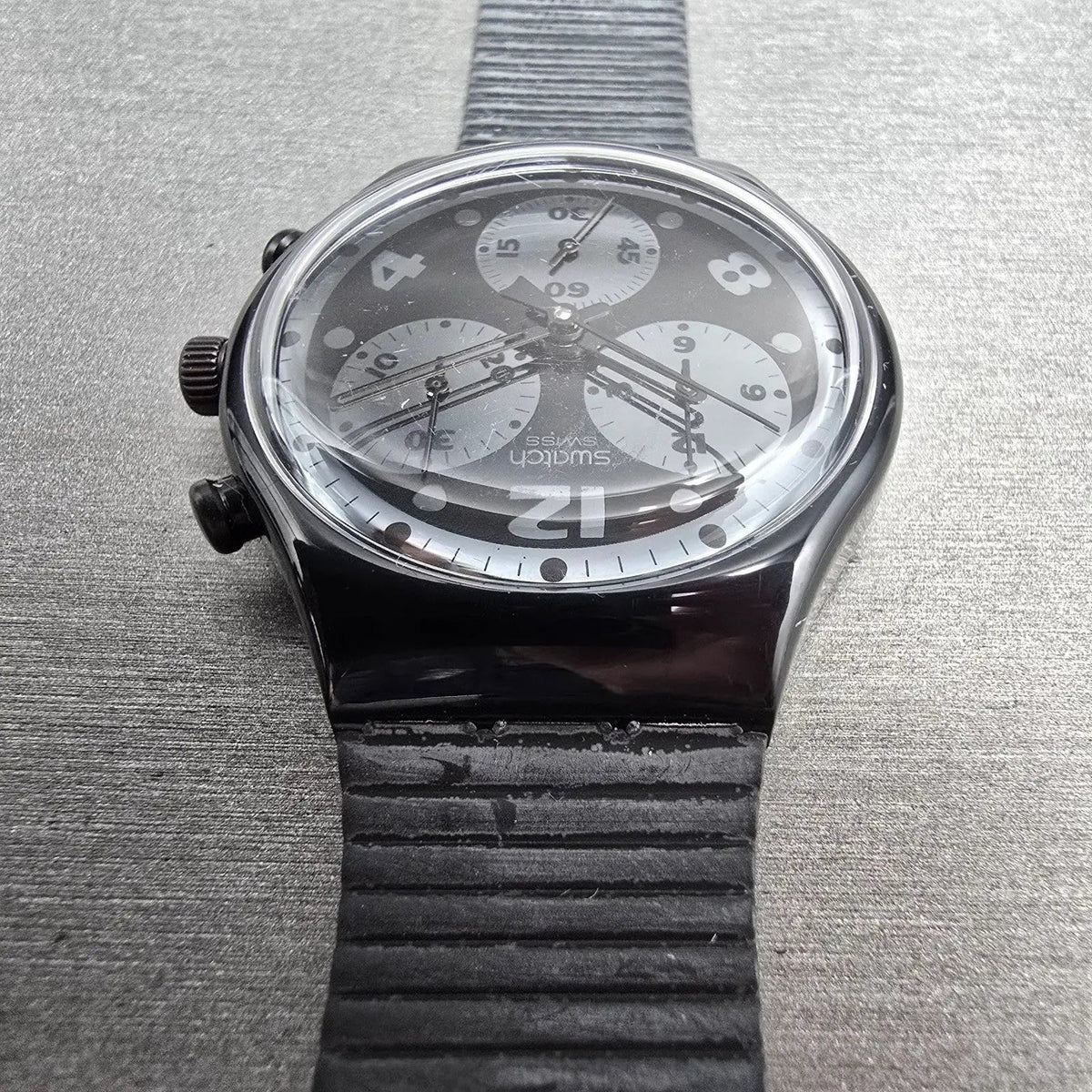 Swatch Chrono Moonshadow Watch Men 37mm Black Dial Black Tone SCB110 New Bat NOS7