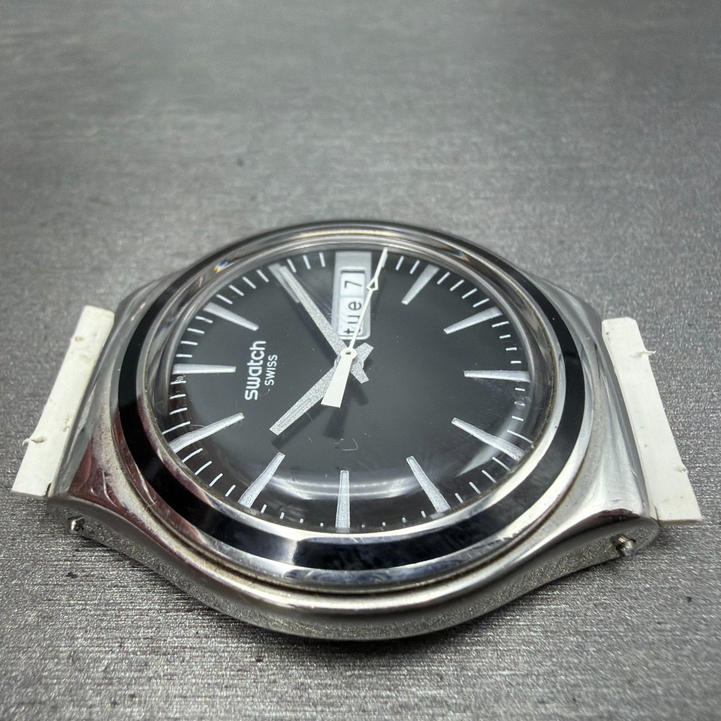 Swatch Irony Charcoal Suit Watch Men 38mm Black Dial Steel Daydate YGS744 NewBat3