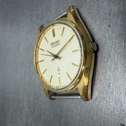Seiko Watch Men 36mm Champagne Dial Gold Tone Round 7121-8000 New Battery VTG5