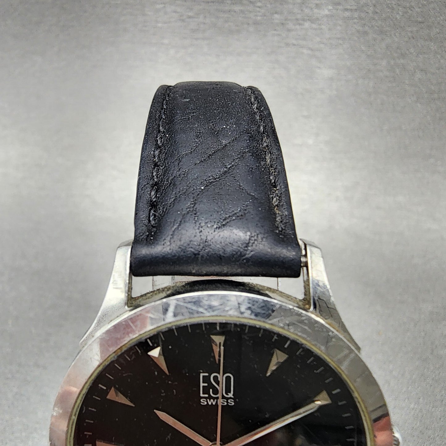 ESQ Swiss Watch Men 36mm Black Dial Steel Date Round Leather Band E5203 PARTS5