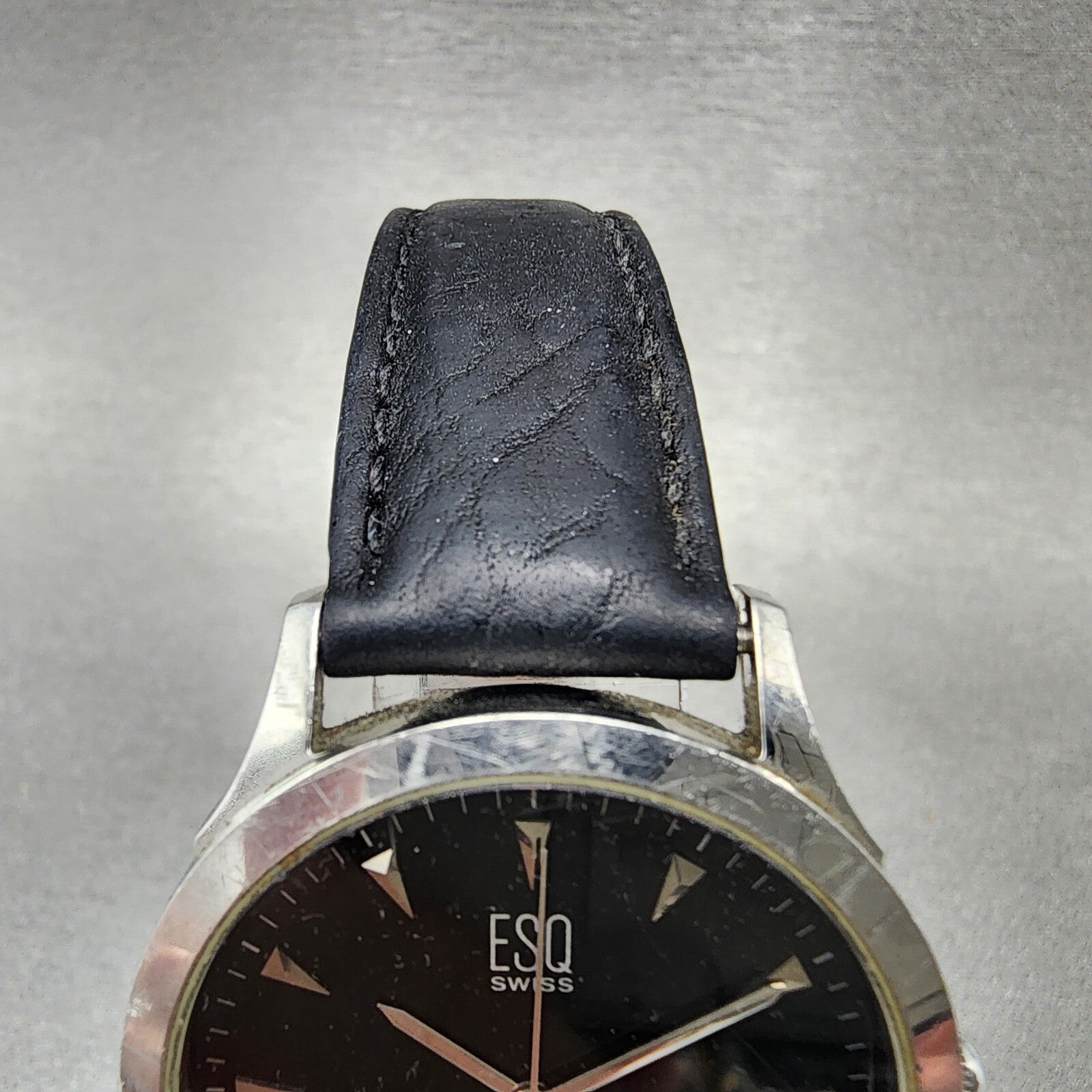 ESQ Swiss Watch Men 36mm Black Dial Steel Date Round Leather Band E5203 PARTS5