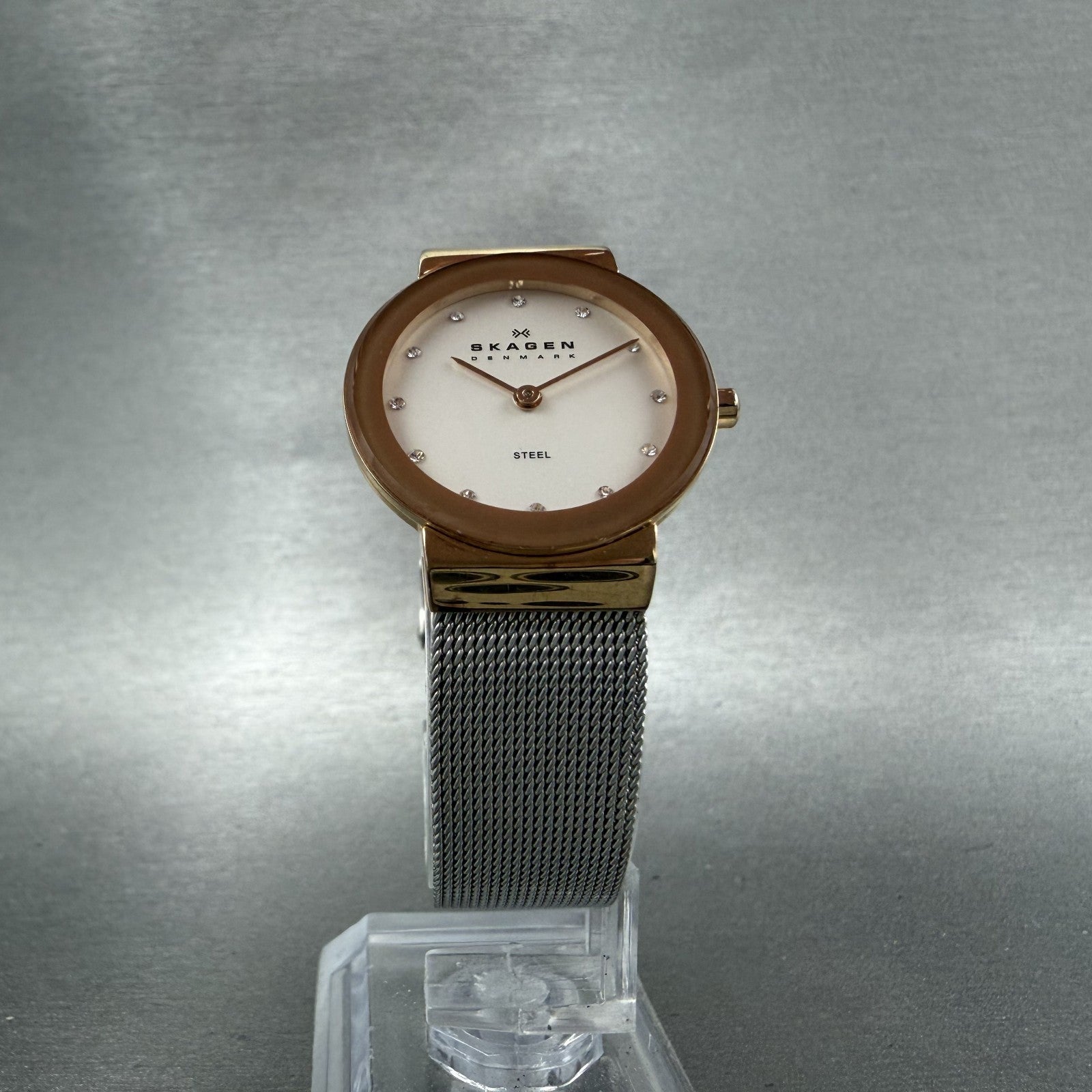 Skagen Watch Women 26mm White Dial Rose Gold Tone Round 358SRSC New Battery5