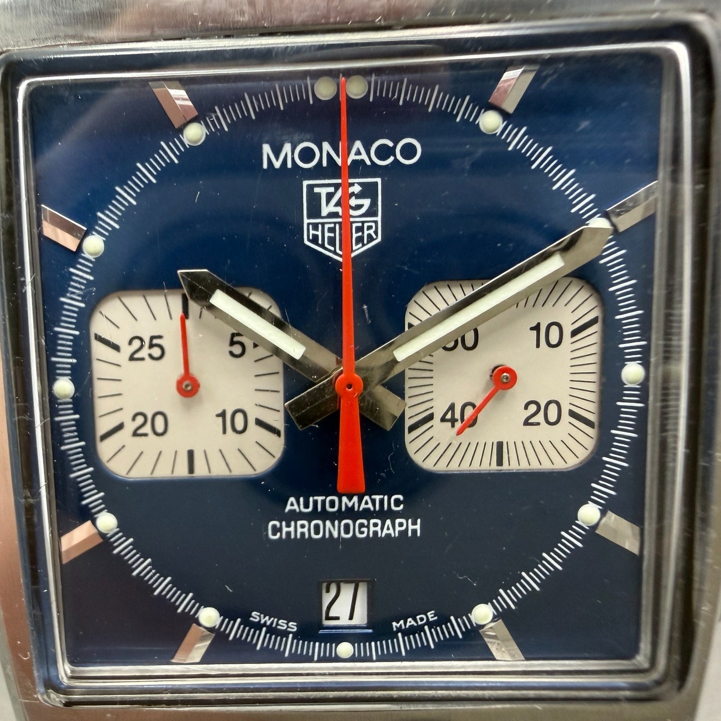 Tag Heuer Monaco Watch Men 38mm Blue Dial Steel Date Chrono Automatic Serviced1
