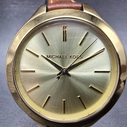 Michael kors Runway Watch Women 42mm Gold Dial Gold Tone Round MK-2256 New BattL1