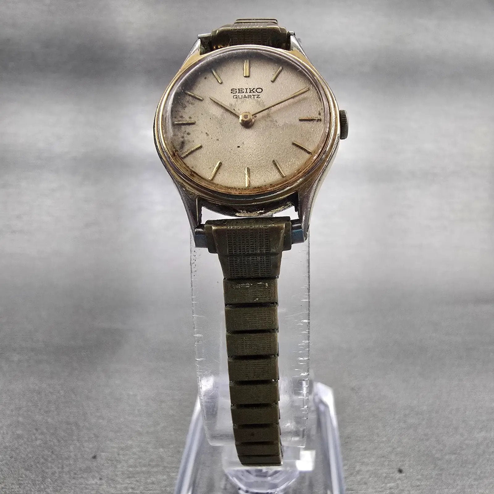 Seiko Watch Women 22mm Champagne Dial Gold Tone Round 5420-0049 New Battery VTG5