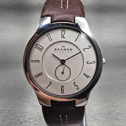 Skagen Watch Men 34mm Silver Dial Silver Tone Round 433LSL1 READ!!!! New Battery0