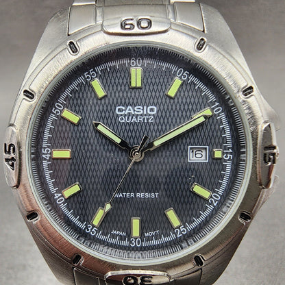 Casio MTP1244 Dive Watch Men 41mm Black Dial Silver Tone Date Round New Battery1
