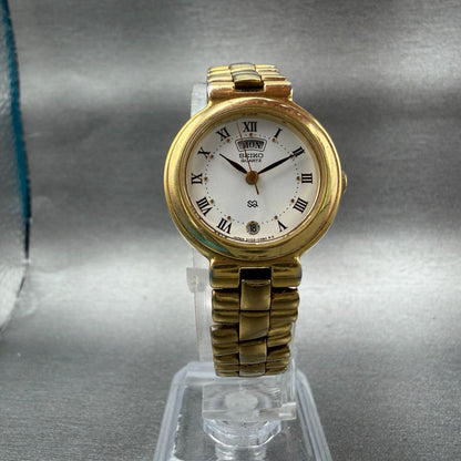 Seiko SQ Watch Women 24mm White Dial Gold Tone Daydate Round 3Y030200 New Batt5