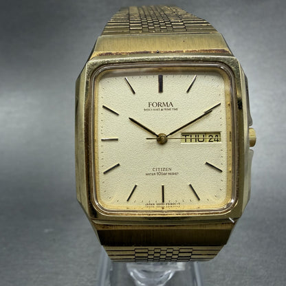 Citizen Forma Tank Watch Men 31mm Champagne Dial Gold Tone Daydate New Battery0