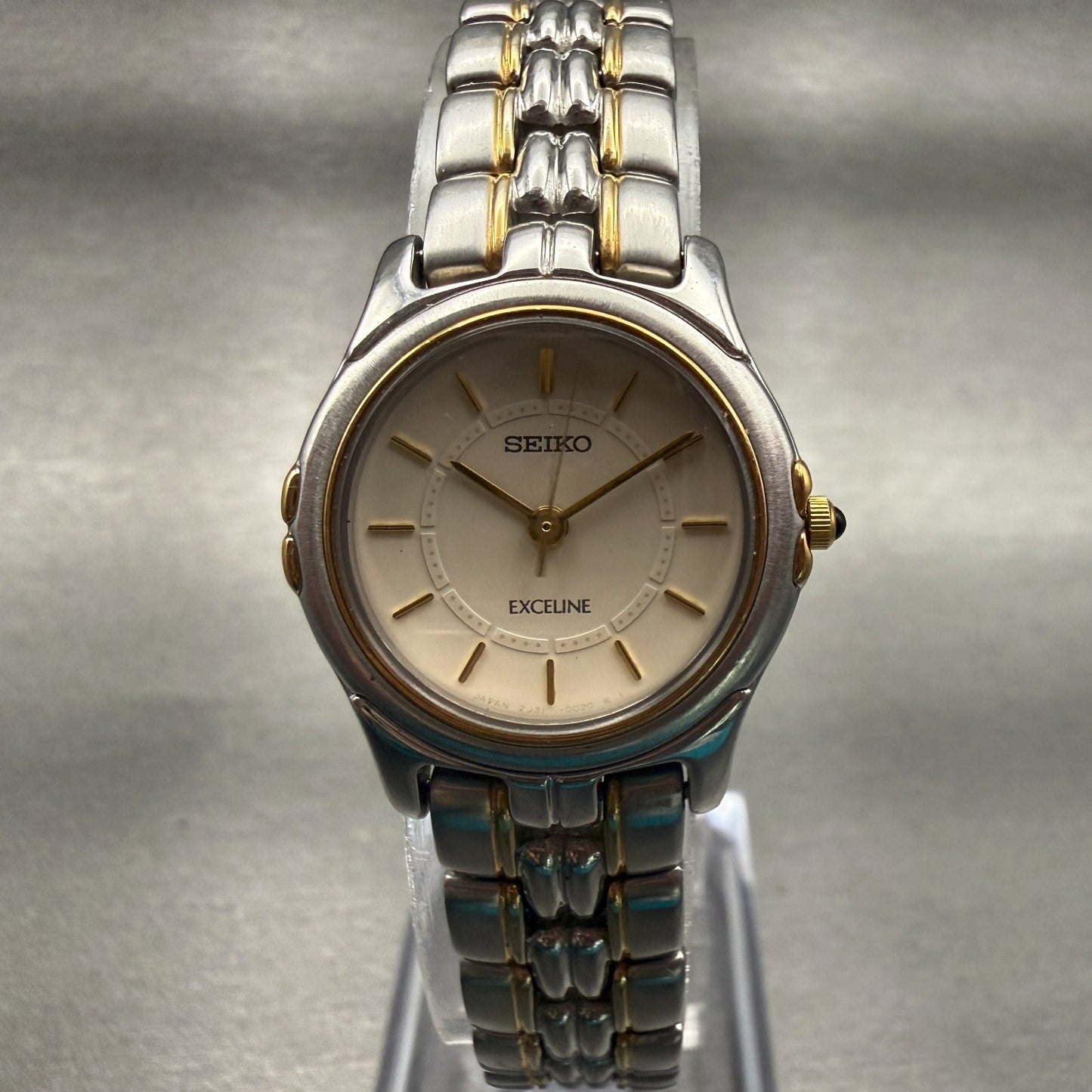 Seiko Exceline Watch Women 24mm Champagne Dial Two Tone Round 2J31-001A New Batt0