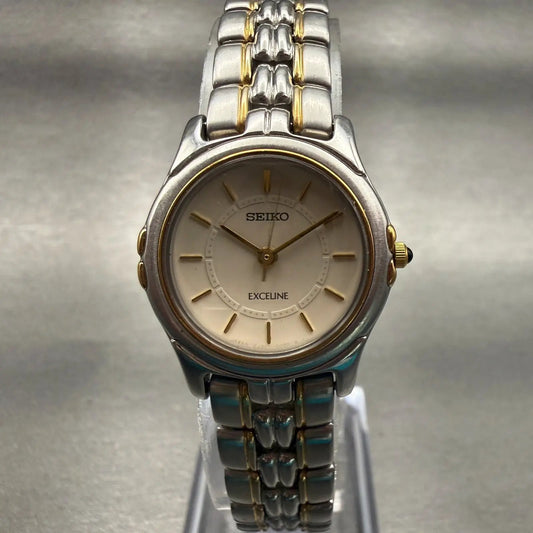 Seiko Exceline Watch Women 24mm Champagne Dial Two Tone Round 2J31-001A New Batt0