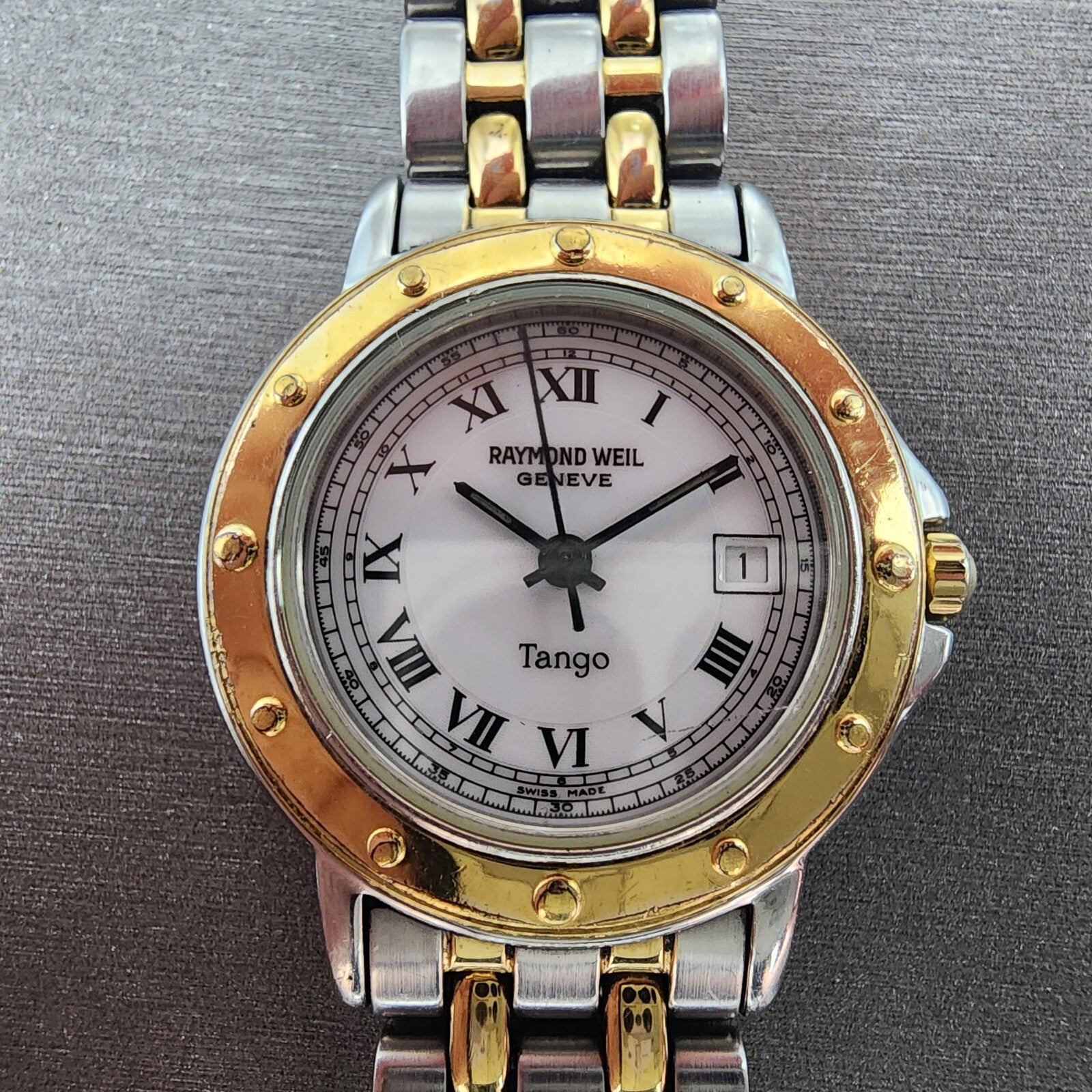 Raymond Weil Tango Watch Women 28mm White Two Tone Date Round BROKEN BAND NewBat1