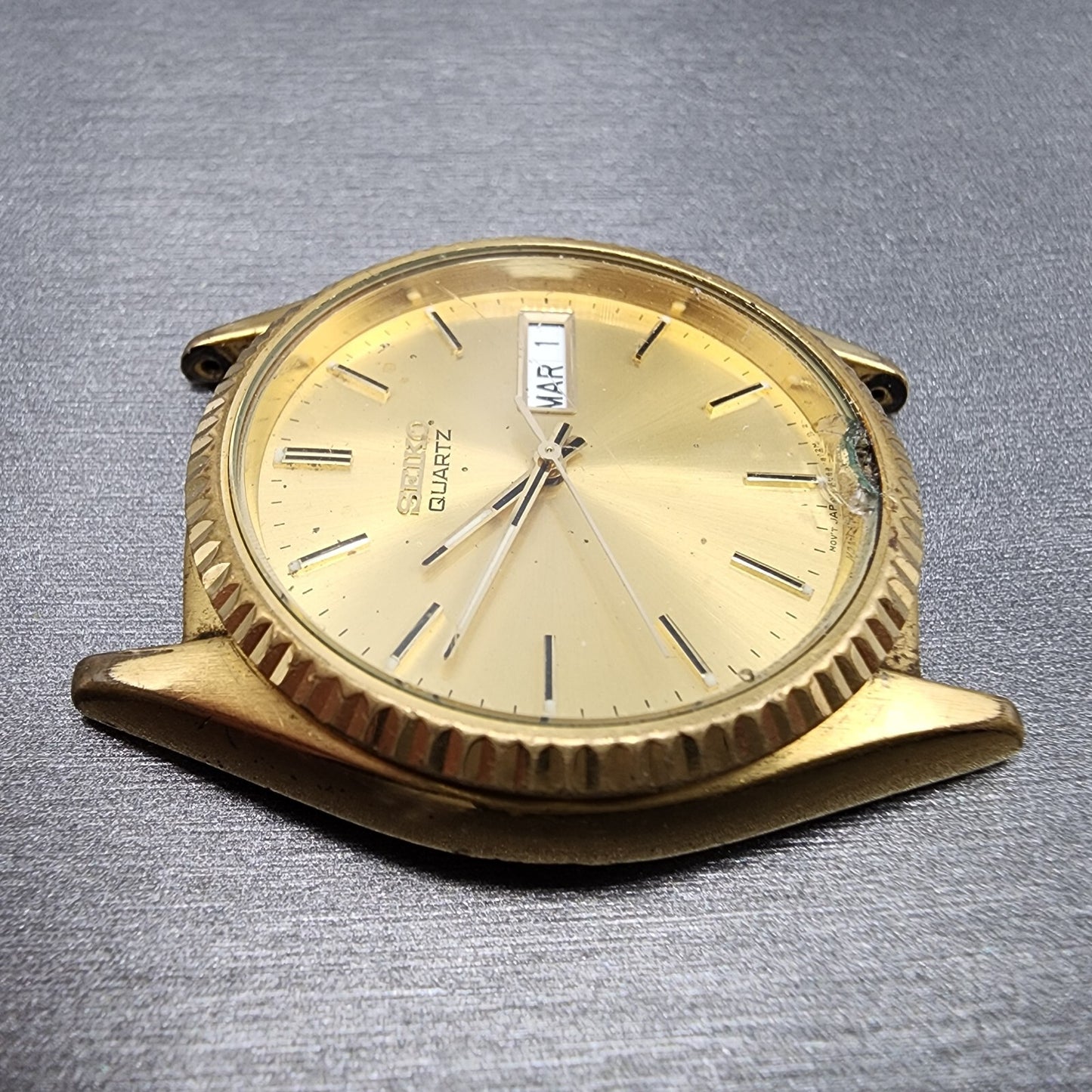Seiko President Watch Men 36mm Gold Dial Gold Tone Daydate 7N438111 PARTS4