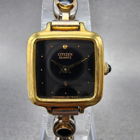 Citizen CQ Watch Women 19mm Black Dial Gold Tone Square 4831284 New Battery0