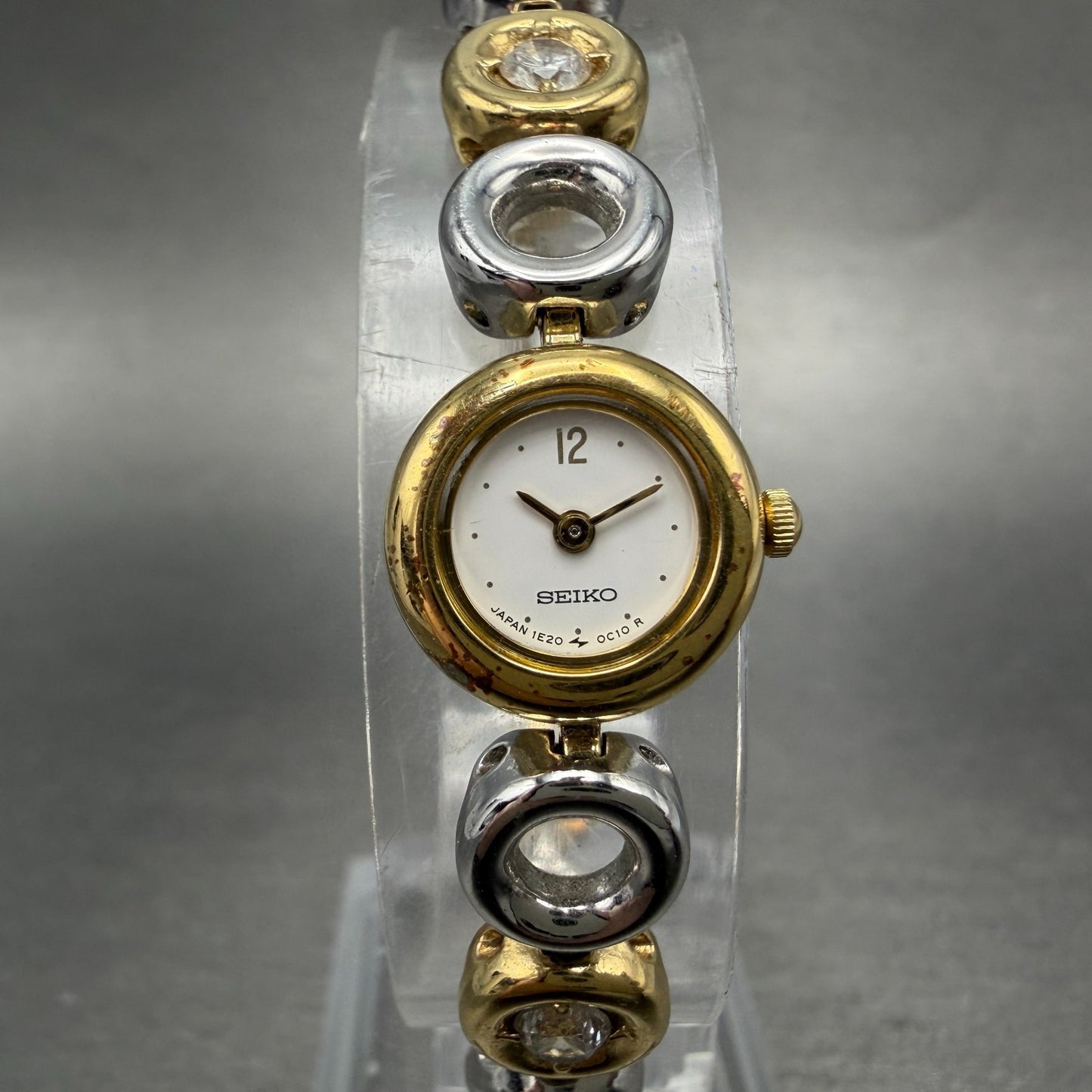Seiko Watch Women 14mm White Dial Two Tone Round 1E20-0C20 New Battery Vintage0
