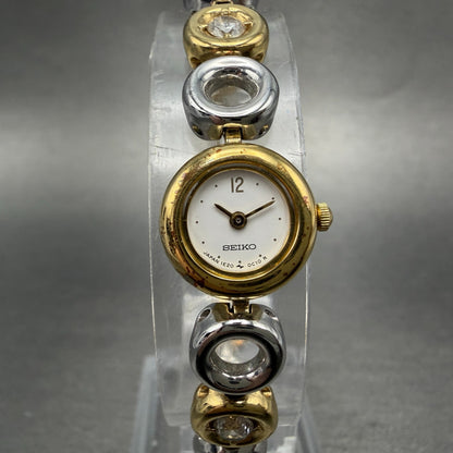 Seiko Watch Women 14mm White Dial Two Tone Round 1E20-0C20 New Battery Vintage0