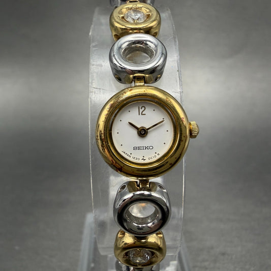 Seiko Watch Women 14mm White Dial Two Tone Round 1E20-0C20 New Battery Vintage0