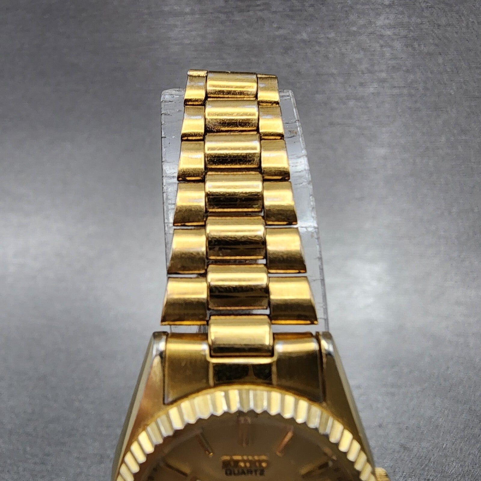 Seiko SQ Watch Women 24mm Gold Dial Gold Tone Daydate 24mm Round New Battery ABC4