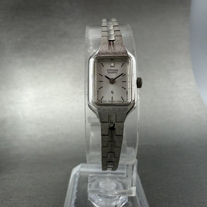 Citizen CQ Watch Women 13mm Silver Dial Silver Tone Rectangle New Battery NHJDS5