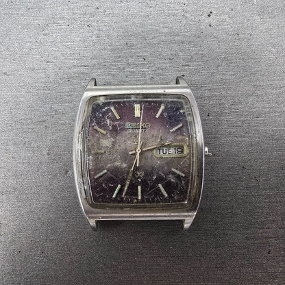 Seiko SQ Watch Men 34mm Purple Dial Silver Tone Daydate 7546-5019 PARTS Vintage0