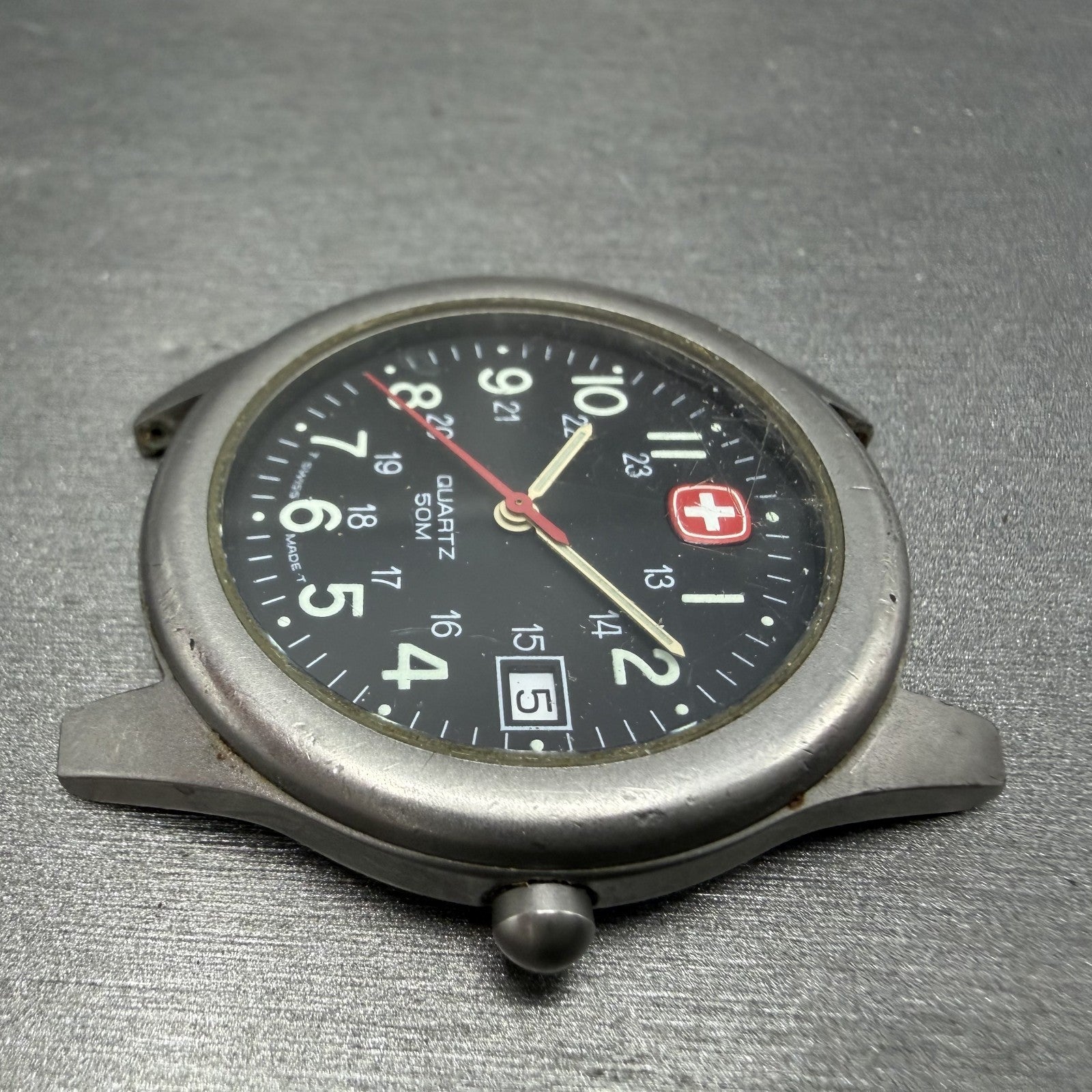 Wenger SAK Malarboro Watch Men 37mm Black Dial Gray Tone Date Round New Batt5