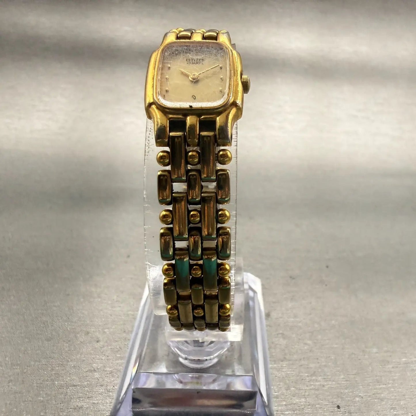 Citizen CQ Watch Women 15mm Champagne Dial Gold Rectangle 2250-S04701 New Batt5