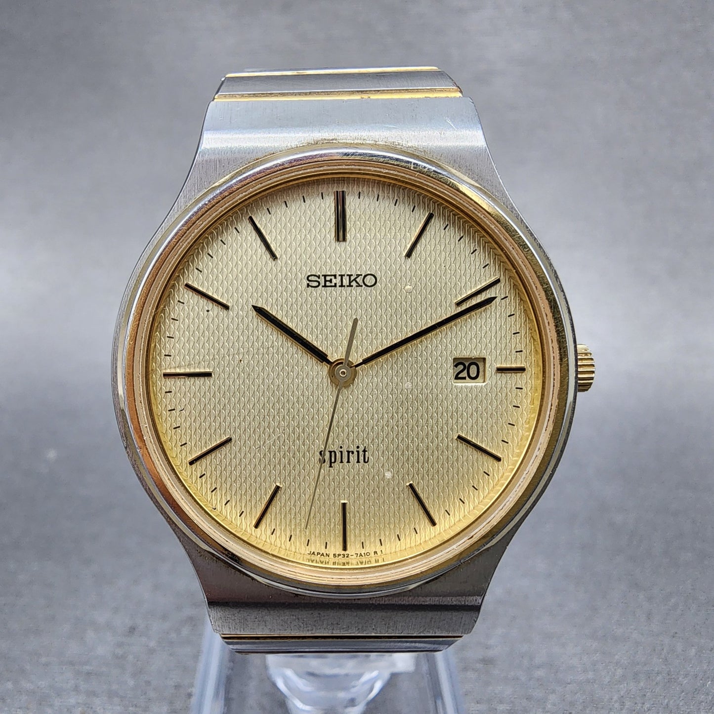 Seiko Spirit Watch Men 33mm Champagne Dial Two Tone Date 5p327a00 New Battery0