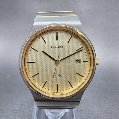 Seiko Spirit Watch Men 33mm Champagne Dial Two Tone Date 5p327a00 New Battery0