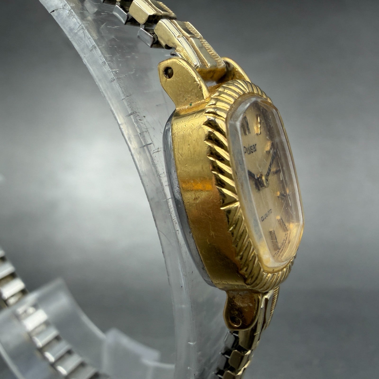 Pulsar Watch Women 16mm Gold Dial Gold Tone Rectangle Y432-5350 new battery3